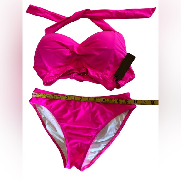 Sexy halter style retro vintage fit push up bra Barbie hot pink bikini set NWT - Picture 2 of 3